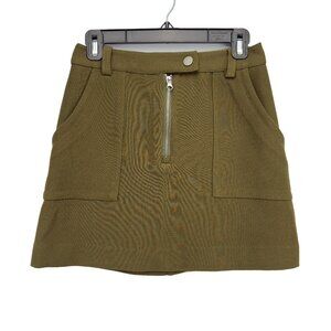 FRANK & OAK ‎ Zip Front Patch Pockets Stretch Utility Olive Green Mini Skirt S